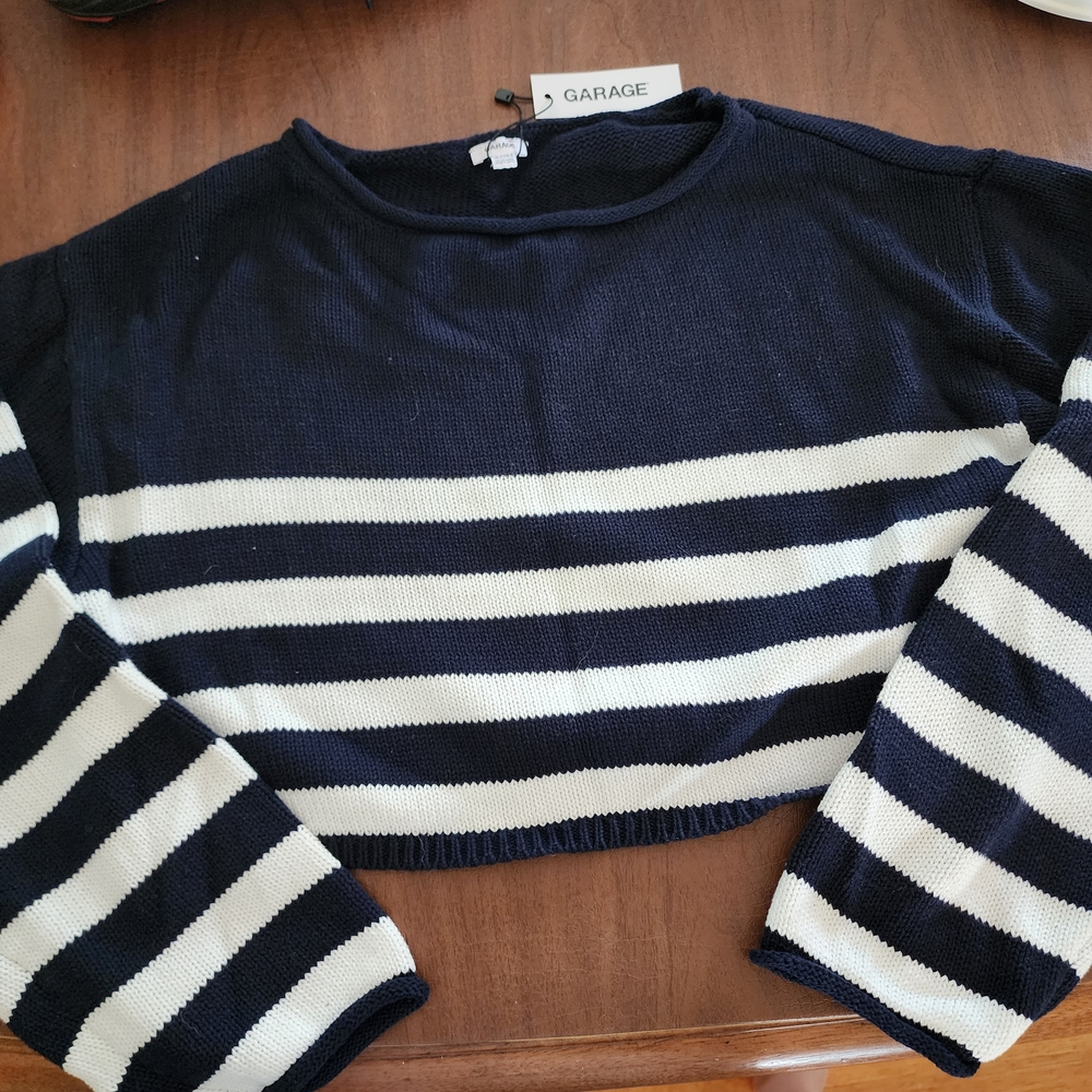 Garage Navy and White Striped Sweater